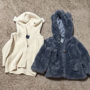 Baby Cozy Hooded Jackets - Cream Knit & BlueGrey Faux Fur